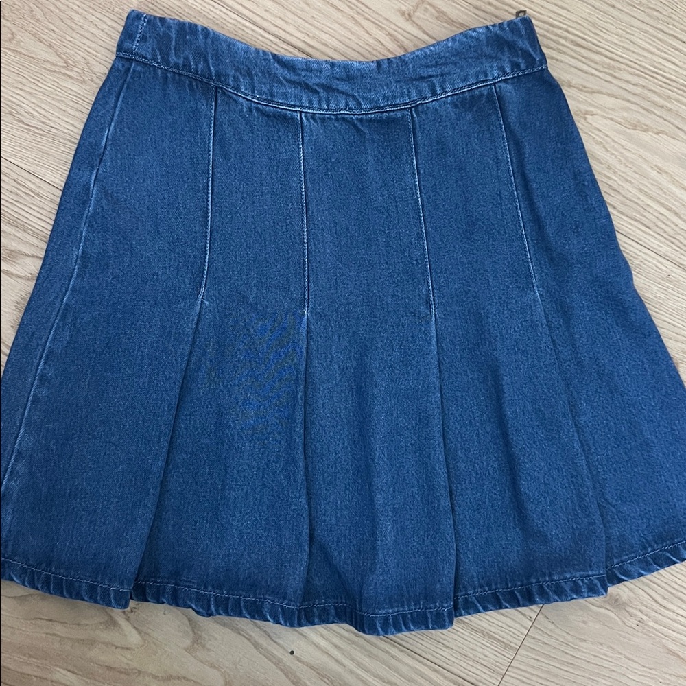 REVOLVE Denim Blue Pleated A-Line Mini Skirt - Picture 6 of 8